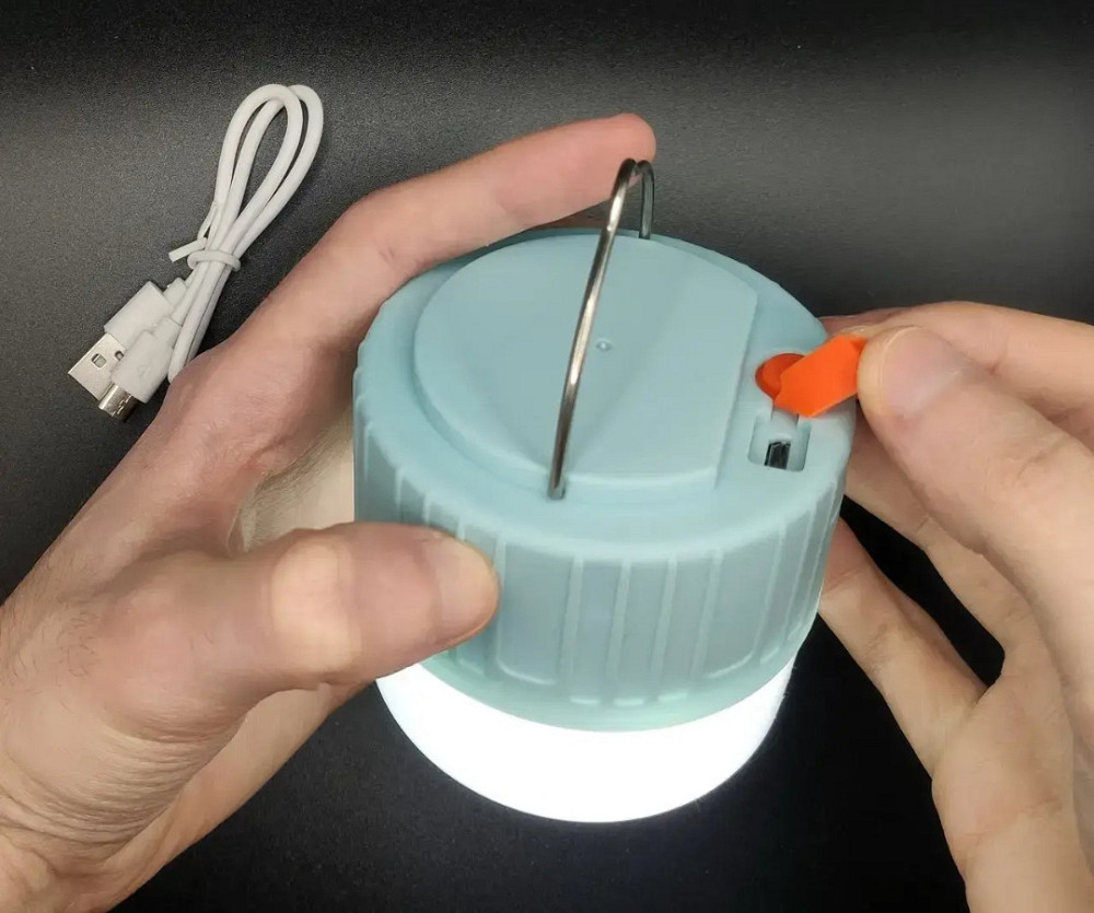 Фонарик аккумуляторный светодиодный с USB разъёмом для кемпинга 8 на 8 см голубой Киев - изображение 3