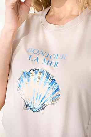 Футболка для вагітних та годуючих з яскравим принтом Shell S Юла Мама кремовий Кривий Ріг