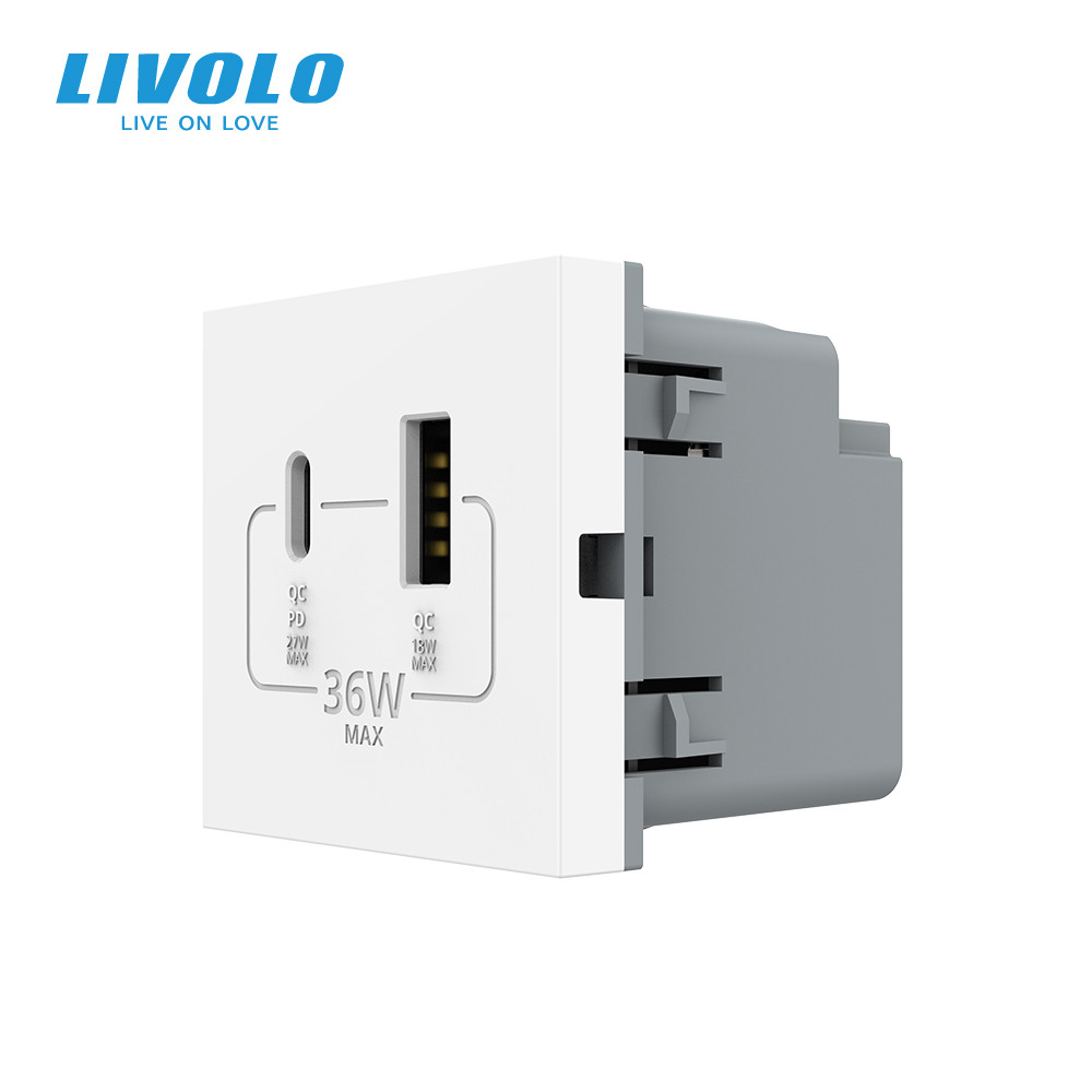 LIVOLO Розетка LIVOLO USB-A + USB-C PD 36Вт, біла, швидке заряджання, Power Delivery QC 3.0, мо Коломия - фото 1