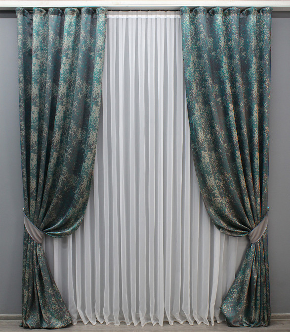 Комплект готовых штор VR-Textil Мрамор Al-9 № 1636ш Бирюзовый с серым 150х280 см 2 шт (33-0483) Киев - изображение 2