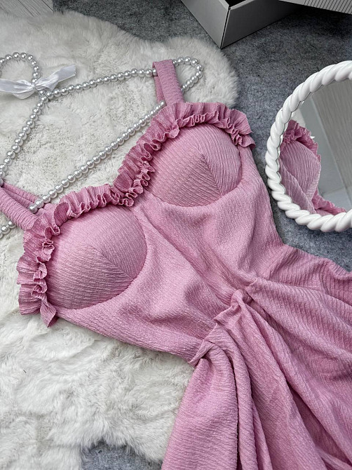 Жіноче святкове ефектне плаття на бретелях із чашечками жатка зара Рожевий, 46/48 Одеса - фото 2