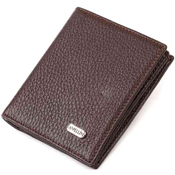 Компактне портмоне для чоловіків з натуральної зернистої шкіри CANPELLINI 21740 Коричневе Київ