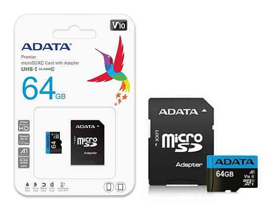 Карта пам'яті MicroSDXC A-DATA Premier 64Gb Class 10 A1 AUSDX64GUICL10A1-RA1 Одеса