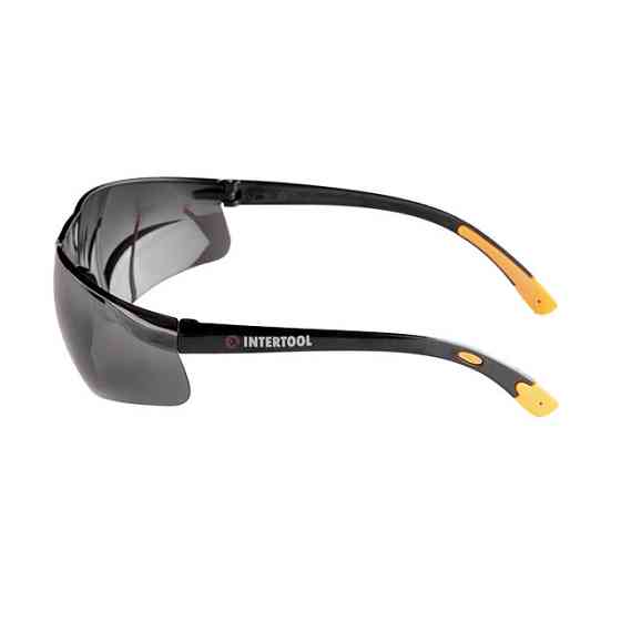 Окуляри захисні, затемнені, лінзи полікарбонат, заушники полікарбонат, захист від удару INTERTOOL SP-0088 Київ