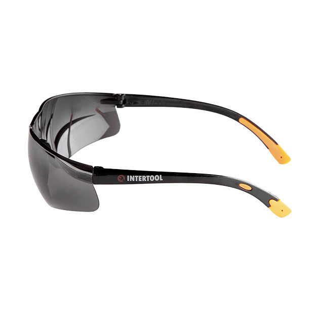 Окуляри захисні, затемнені, лінзи полікарбонат, заушники полікарбонат, захист від удару INTERTOOL SP-0088 Київ - фото 4