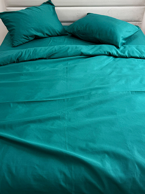 Ecotton Комплект постільної білизни Ecotton Євро 210х220 см однотонний темно-зелений смарагдови Коломия - фото 7