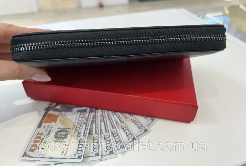 Большой кожаный мужской кошелек черного цвета на молнии Helen Verde 5901 Киев - изображение 4