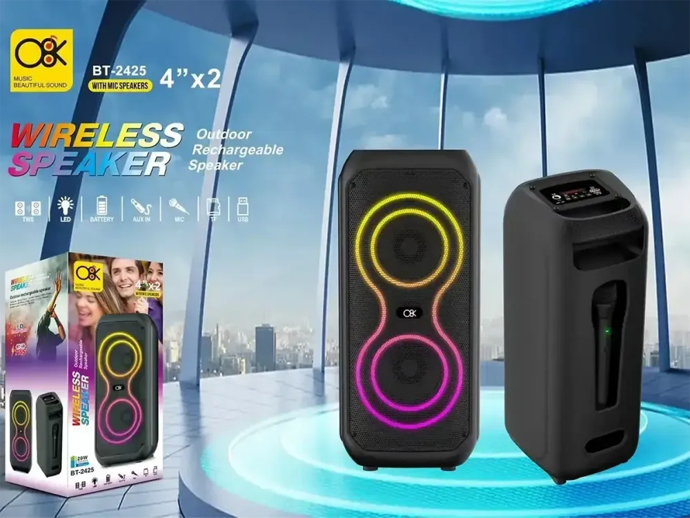 Колонка музична портативна Bluetooth з мікрофоном 4" BT-2425, 20Вт, FM-радіо, USB, TF, AUX, LED підсвітка Одеса - фото 2