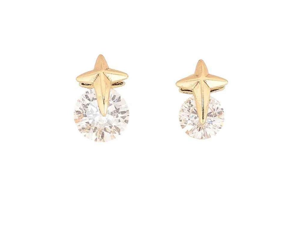 Сережки пусети Позолота 14K Асиметричні кристали з зірками (311569) ТМ XUPING Київ - фото 1