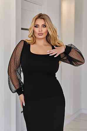 Жіноча кофточка батал з декольте та пишними рукавами з ніжної сіточки в горошок мікродайвінг 54/56 Одеса