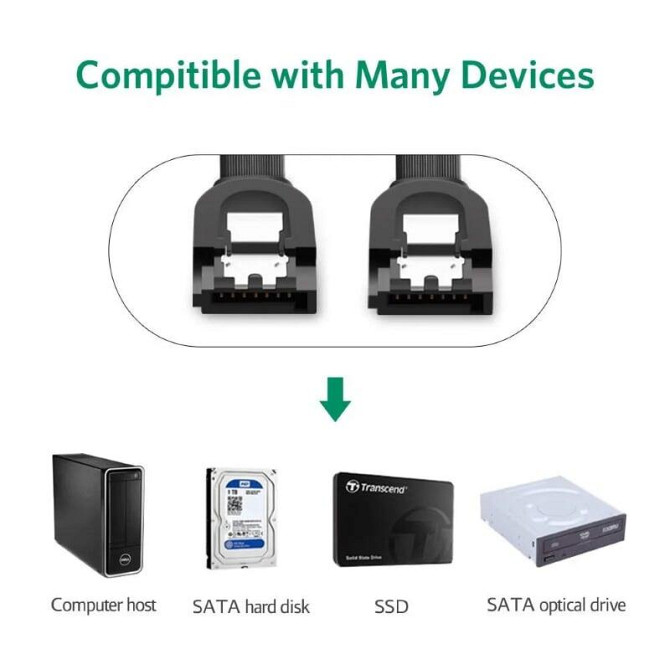 Кабель Serial ATA SATA III Ugreen US217 з блокувальною засувкою (Чорний, 0.5м, Прямий конектор) Николаев - изображение 8