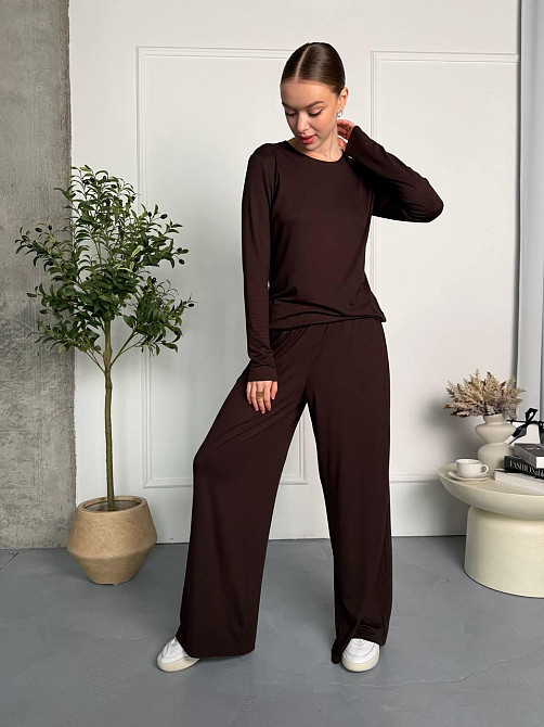 Женский базовый повседневный костюм из легкой вискозы Шоколад Одесса - изображение 3