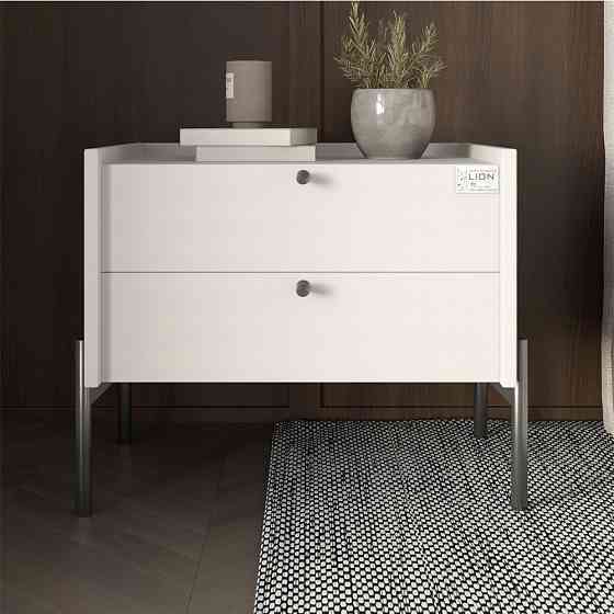 Тумба приліжкова LION Wood з двома шухлядами Німфея Альба (білий) (чорні ножки) (LION-041358) ТОП Львів