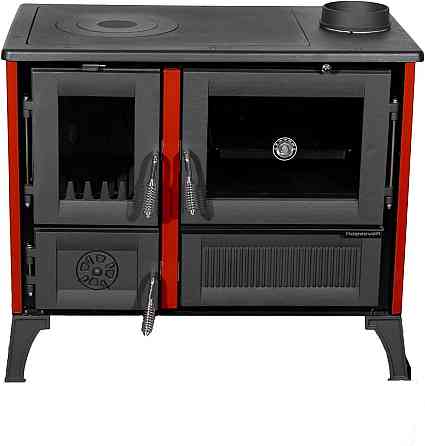 Піч-кухня чавунна на дровах Hosseven 4013 червона опалювально-варильна буржуйка 8 кВт до 60 м2 верхній димохід Туреччина Київ