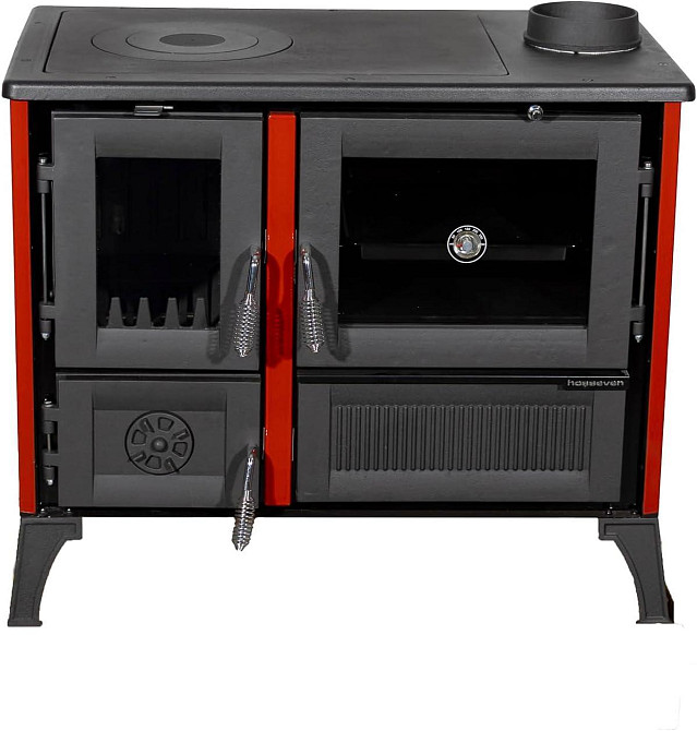 Піч-кухня чавунна на дровах Hosseven 4013 червона опалювально-варильна буржуйка 8 кВт до 60 м2 верхній димохід Туреччина Тернопіль - фото 2