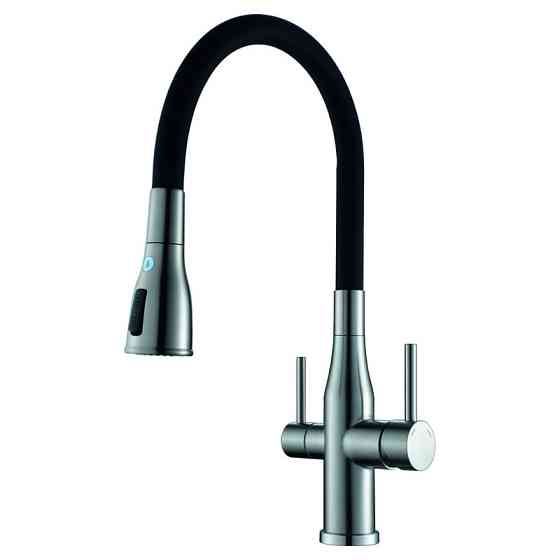 Смеситель для кухни Koer KI-72024-02 с выходом для питьевой воды (нерж. сталь) с 2-х функц. аэратором Черновцы