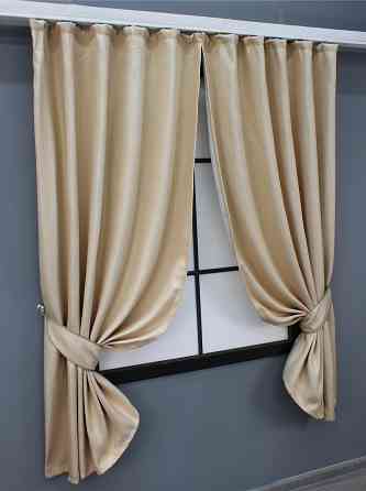 Комплект коротких штор VR-Textil Льон-блекаут Льон Мішковина № 1162ш Бежевий 130х170см 2 шт (35-0097) Київ