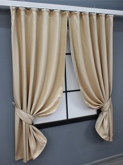 Комплект коротких штор VR-Textil Лен-блэкаут Лен Мешковина № 1162ш Бежевый 130х170см 2 шт (35-0097) Киев - изображение 2