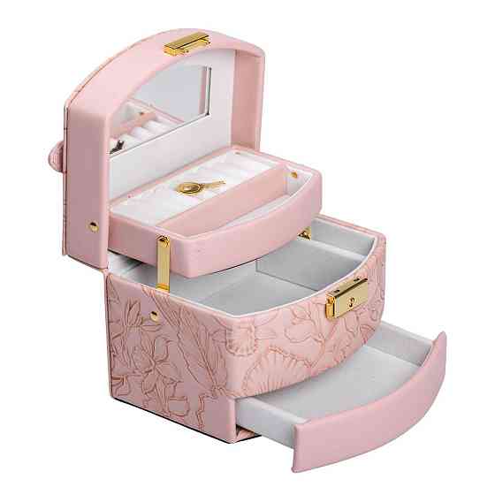 Шкатулка для прикрас з еко-шкіри, 3 яруси, з замком Київ