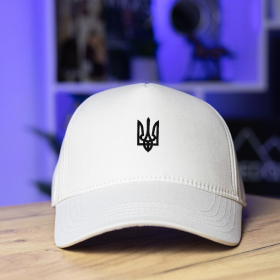Кепка чоловіча бейсболка тракер коттонова з регулятором розміру універсальна без лого з вишивкою герб белая Одеса