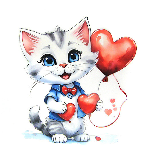 Термонаклейка на одяг Котик із серцем Київ - фото 1