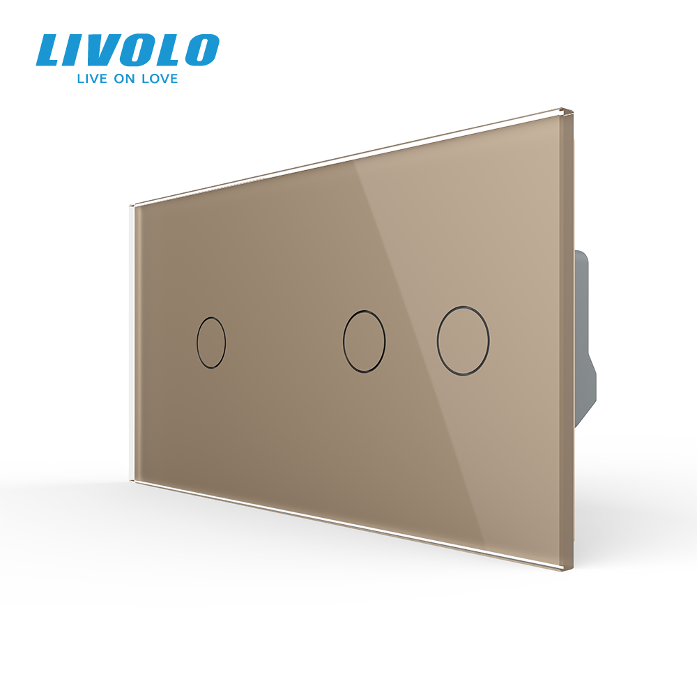 LIVOLO Сенсорний вимикач 3 сенсора (1-2) Livolo золото скло (VL-C701/C702-13) Коломыя - изображение 1