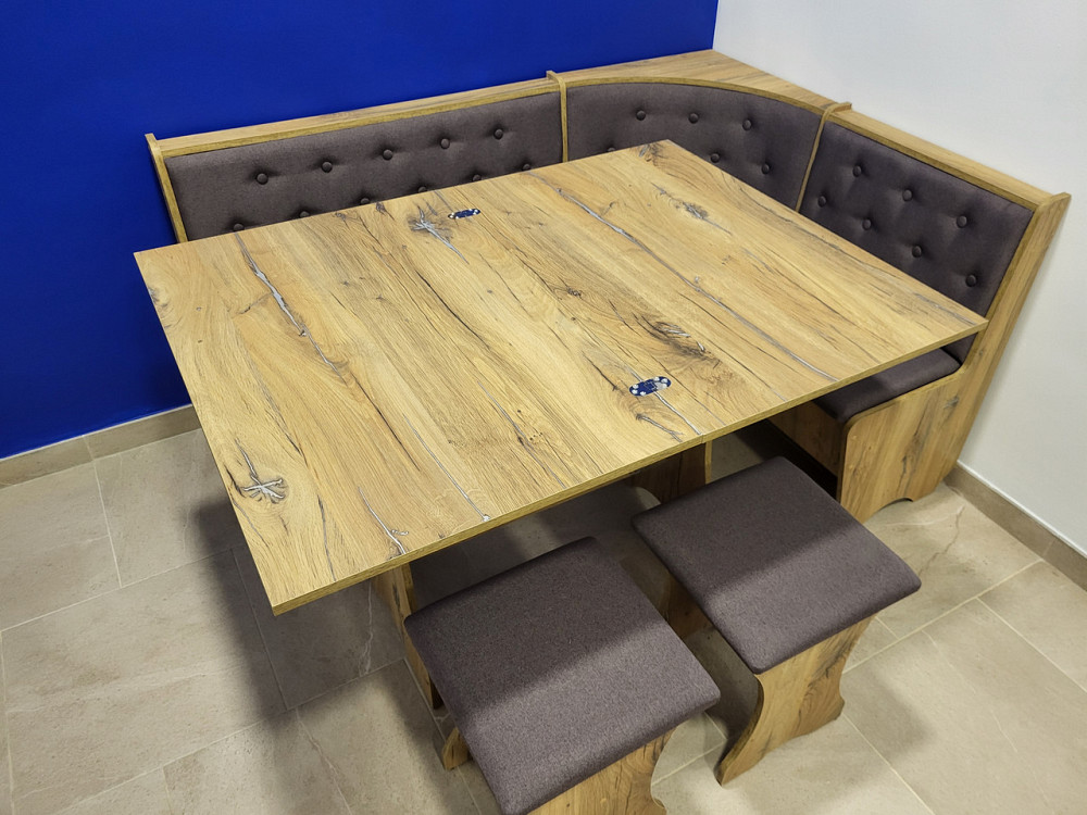 Маленький универсальный обеденный кухонный уголок ДСП с раскладным столом и пуфами 2 шт на кухню Дуб Флагшток Львов - изображение 8