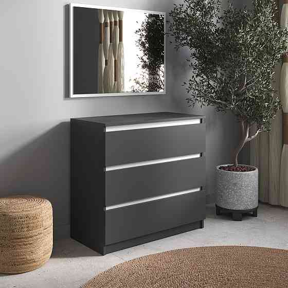 Комод VAYS R-3 Антрацит-Белые планки, на 3 ящика без ручек, ЛДСП 80×40×75 см – для дома, офиса, гостиной, спальни Львов