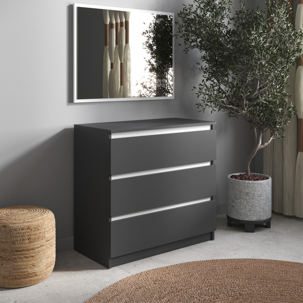 Комод VAYS R-3 Антрацит-Білі планки, на 3 шухляди без ручок, ЛДСП 80×40×75 см – для дому, офісу, вітальні, спальні Львів - фото 1
