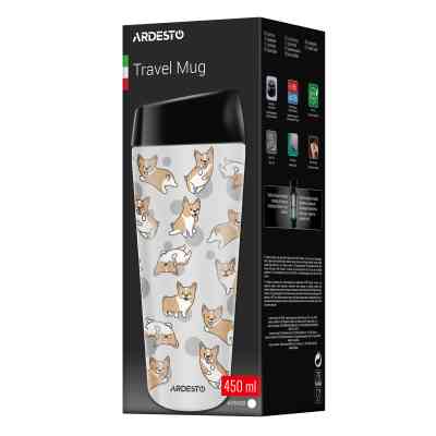 Термокружка Ardesto Coffee Time Animals Corgi 450мл, нержавіюча сталь, сірий (AR2645CR) Вінниця