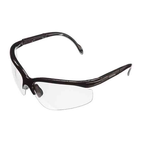 Окуляри захисні, прозорі, лінзи полікарбонат, заушники полікарбонат чорні, захист від удару, оптичний клас 3 INTERTOOL SP-0089 Київ