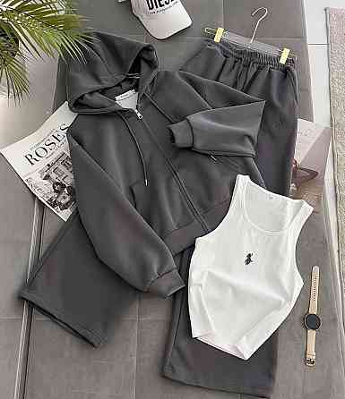 Женская стильная повседневная тройка из лого качественная дорогая двунитка. Графит, XS Одесса