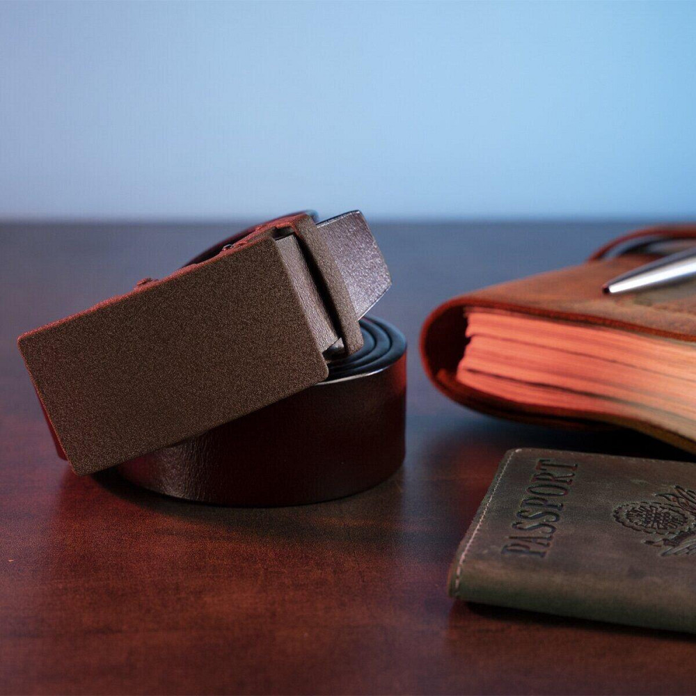 Ремень из натуральной кожи с матовой автоматической пряжкой Коричневый (Vintage) Киев - изображение 10