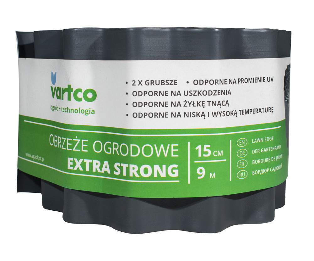 Бордюрна стрічка 15 см 9 метрів сіра посилена VARTCO (Польща) Дніпро - фото 1