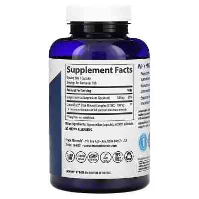 Мінерали Trace Minerals Гліцинат магнію, 120 мг, Magnesium Glycinate, 180 капсул (TMR-00815) Вінниця