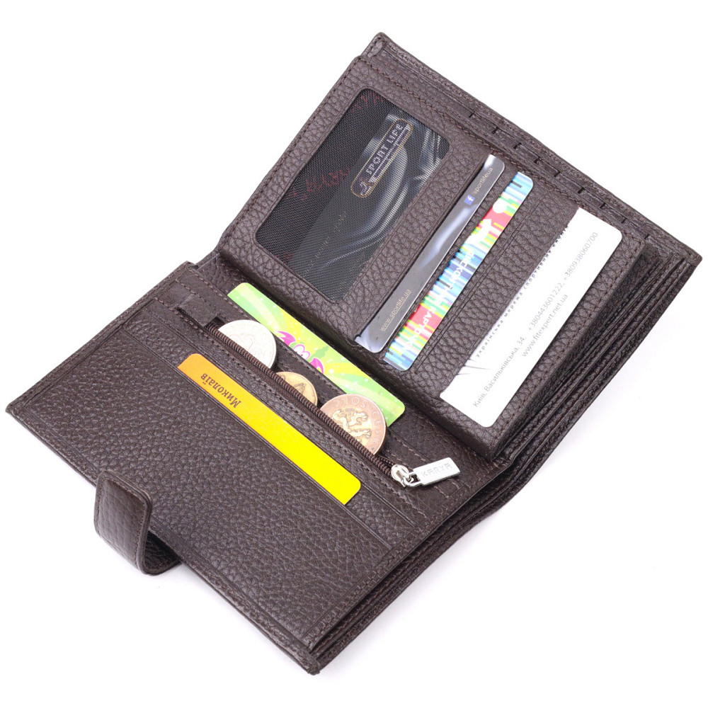 Вертикальное мужское портмоне с хлястиком из натуральной кожи KARYA 21192 Коричневый Киев - изображение 8