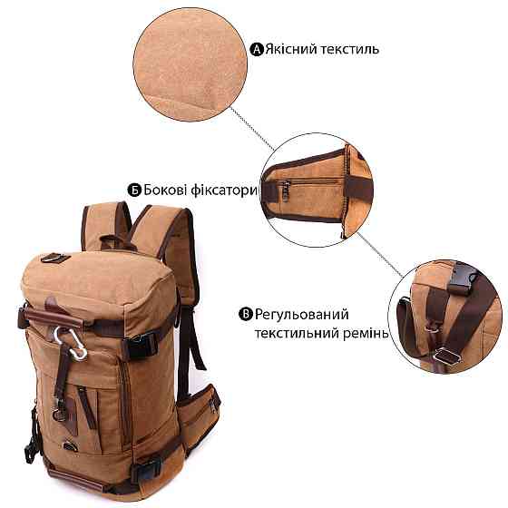 Современный рюкзак-трансформер в стиле милитари из плотного текстиля Vintage 22160 Коричневый Киев