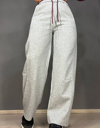 Штаны женские A-N 25061 спортивные широкие Baggy с карманами и шнурком трикотажные светло серые, светло-серый, M Киев - изображение 11
