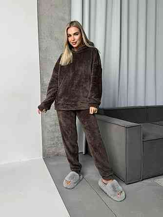 Женская уютная пижама двойка с капюшоном двусторонняя махра Мокко, 46/48 Одесса