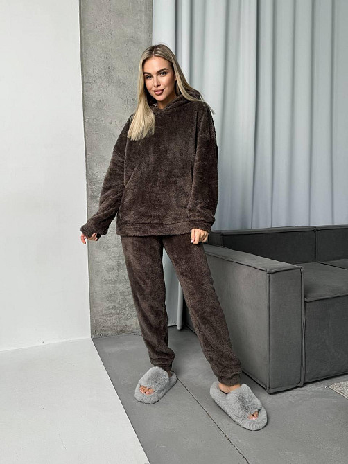 Жіноча затишна піжама-двійка з капюшоном двостороння махра Моко, 46/48 Одеса - фото 1