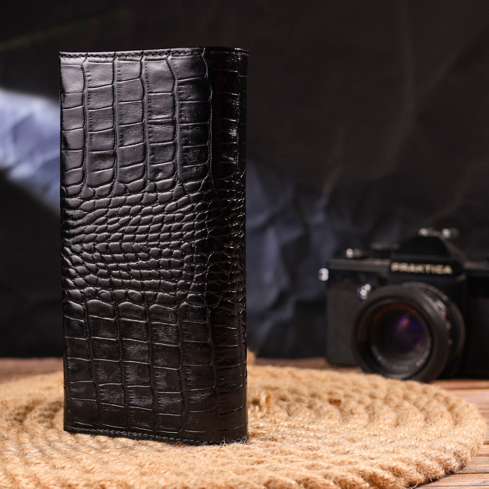 Женский кошелек с монетницей из натуральной фактурной кожи CANPELLINI 21525 Черный Киев - изображение 9