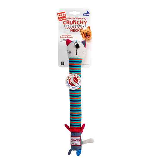 Іграшка для собак Кіт з хрусткою шиєю та пищалкою GiGwi Crunchy, текстиль, пластик, 28 см Коломия