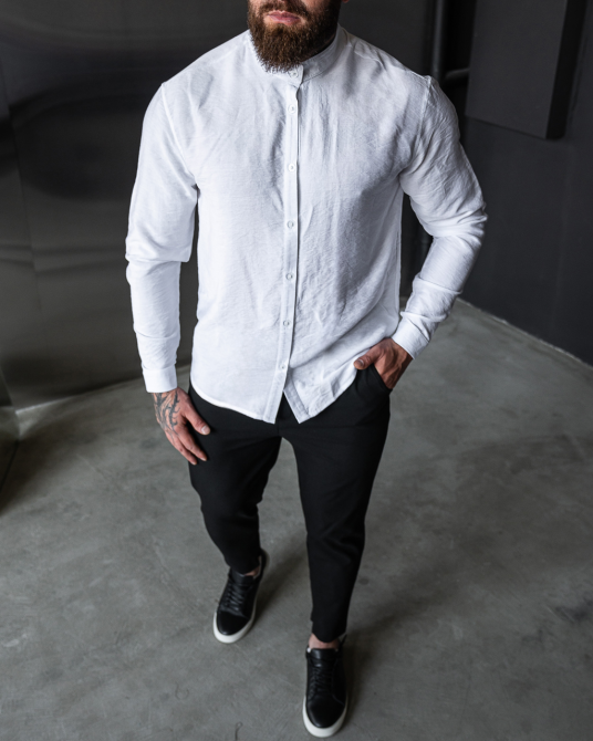 Сорочка чоловіча льон жатка Білий XL Харків - фото 3