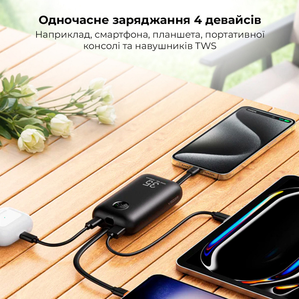 Павербанк 10000 mAh VEGER PD QC3.0 35W K1 VG-W1188 быстрая зарядка встроенный кабель power bank повербанк Одесса - изображение 7