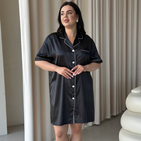 Женская шелковая ночная рубашка больших размеров Ночнушка PLUS SIZE Одежда для дома Платье для сна шелк Армани Одесса