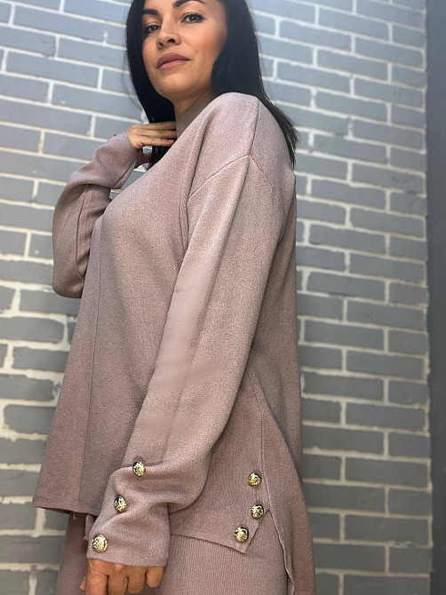 Костюм жіночий De Red 77029 в'язка брюки зі светром оверсайз гудзики one size, пудра, one size Київ - фото 16