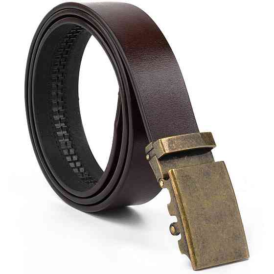 Ремень мужской с латунной пряжкой автомат Vintage 20264 Коричневый Киев