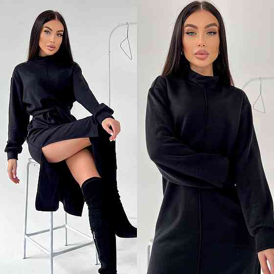 Жіноче стильне тепле плаття з розрізами турецька двостороння ангора люкс Чорний, 48/50 Одеса