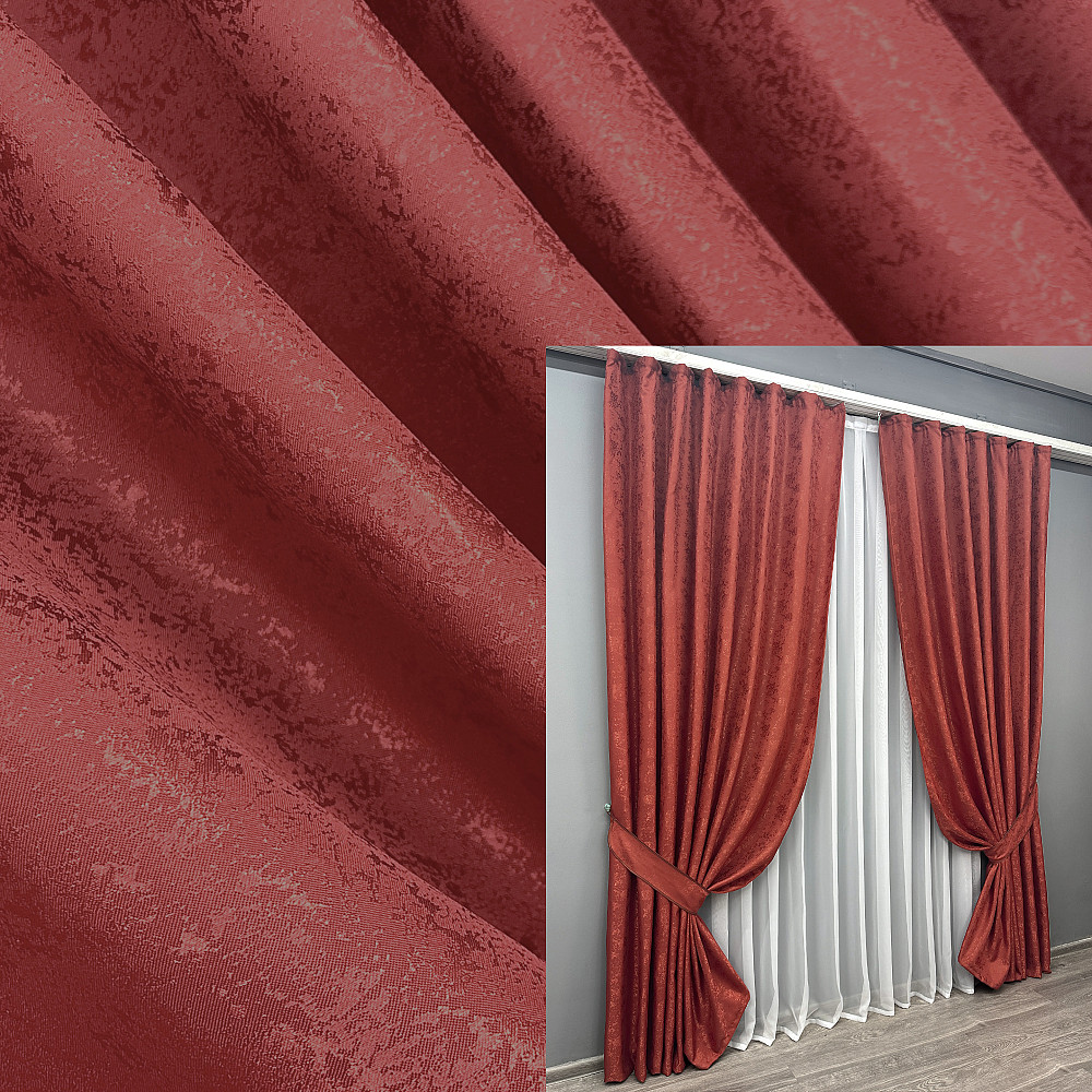 Комплект готовых штор VR-Textil Жаккард Мрамор Al1 № 1303ш Красный 200х270 см 2 шт (32-290) Киев - изображение 1