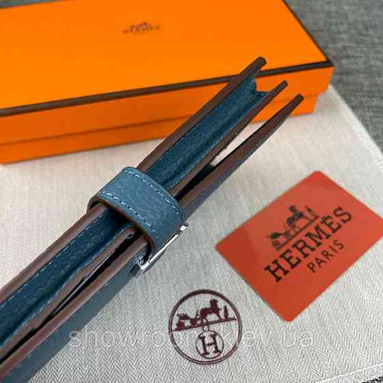 Женский голубой кожаный кошелек Hermes (H-5123) Lux Киев